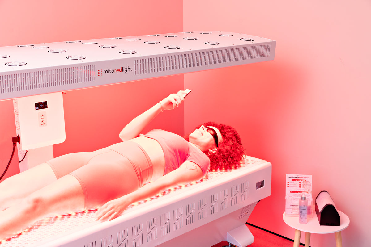 lady laying in recharge bed 